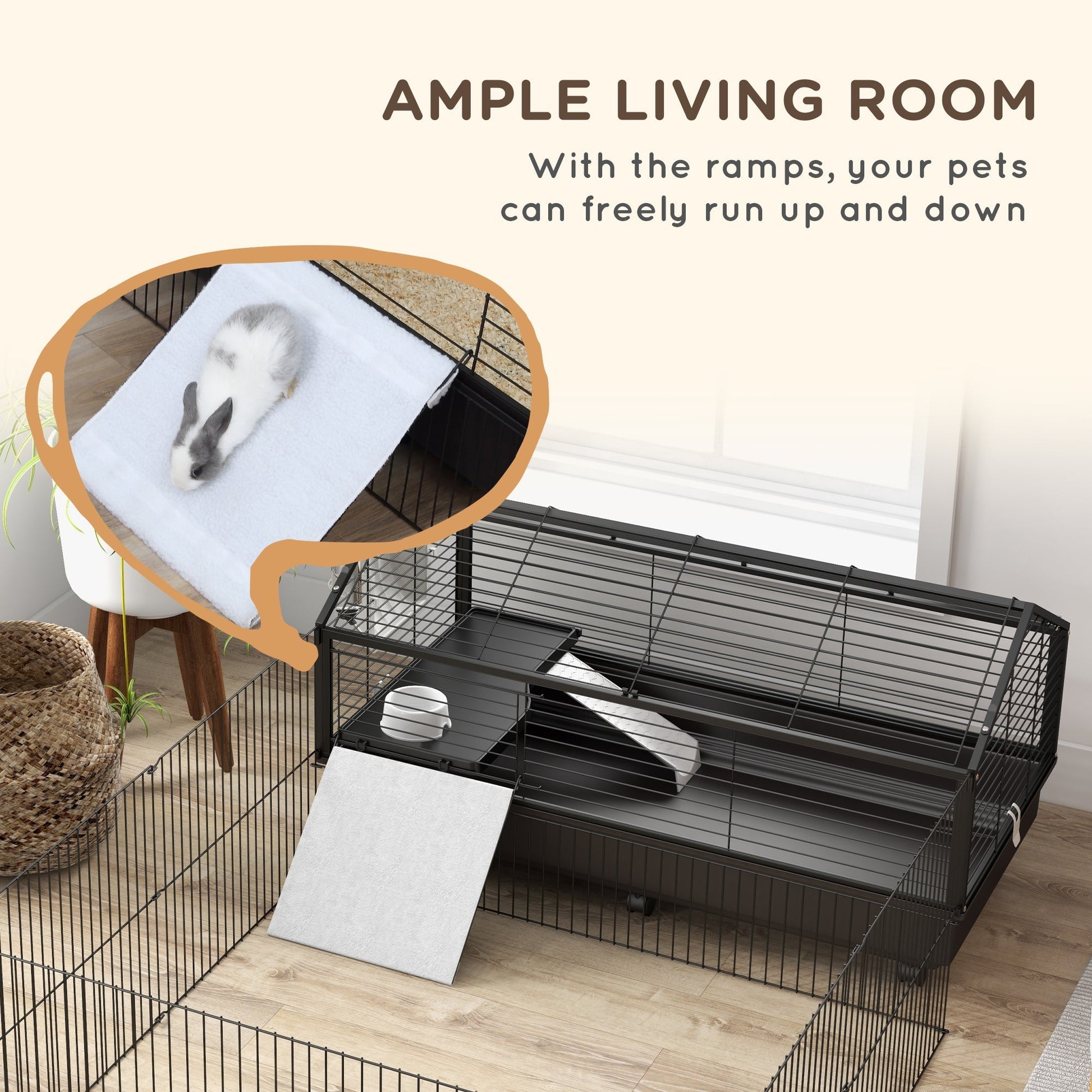 HKM-2581821 Large Rolling Playpen Cage for Small Animals with Water Bottle - 46.5"