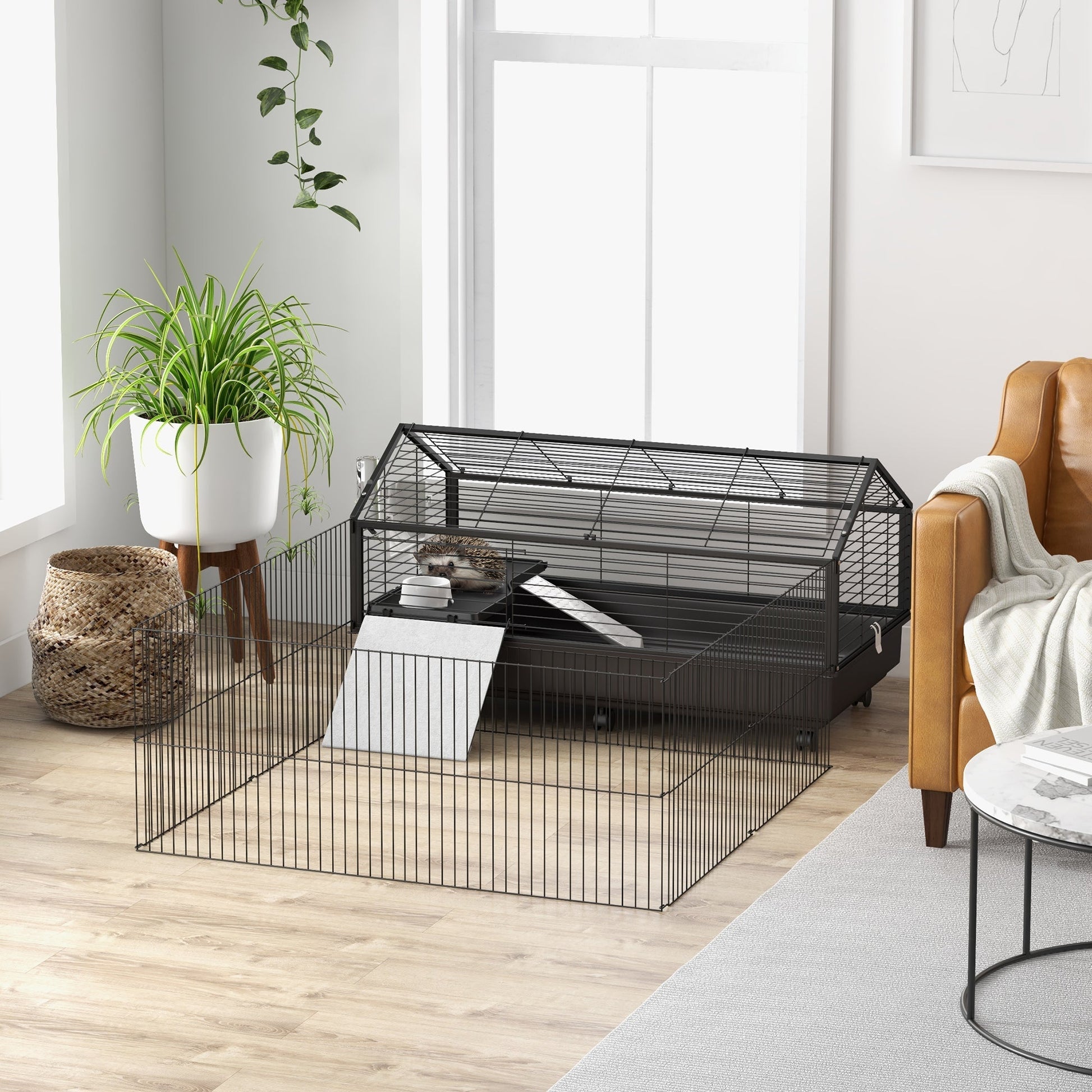 HKM-2581821 Large Rolling Playpen Cage for Small Animals with Water Bottle - 46.5"