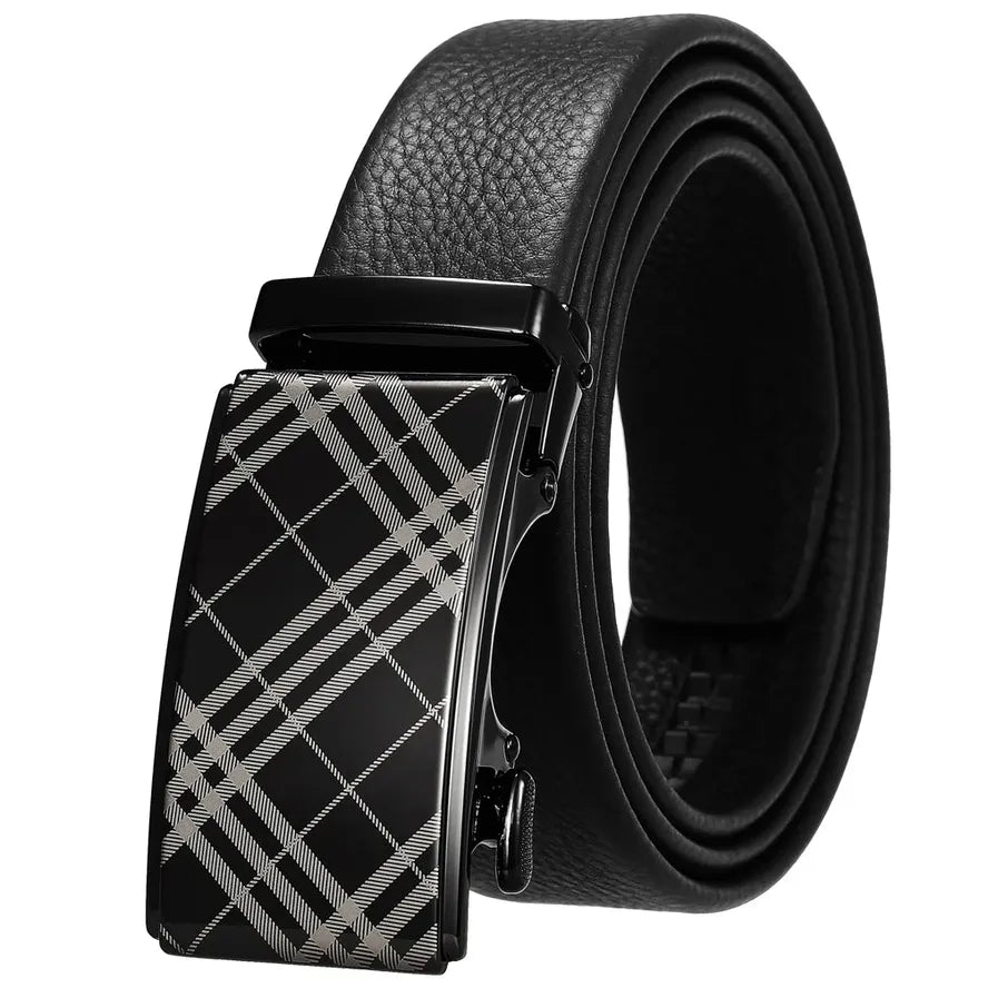 HKM-258195 Automatic Buckle Men's Belt Made of Head Layer Cowhide, Model LY36-24871-5