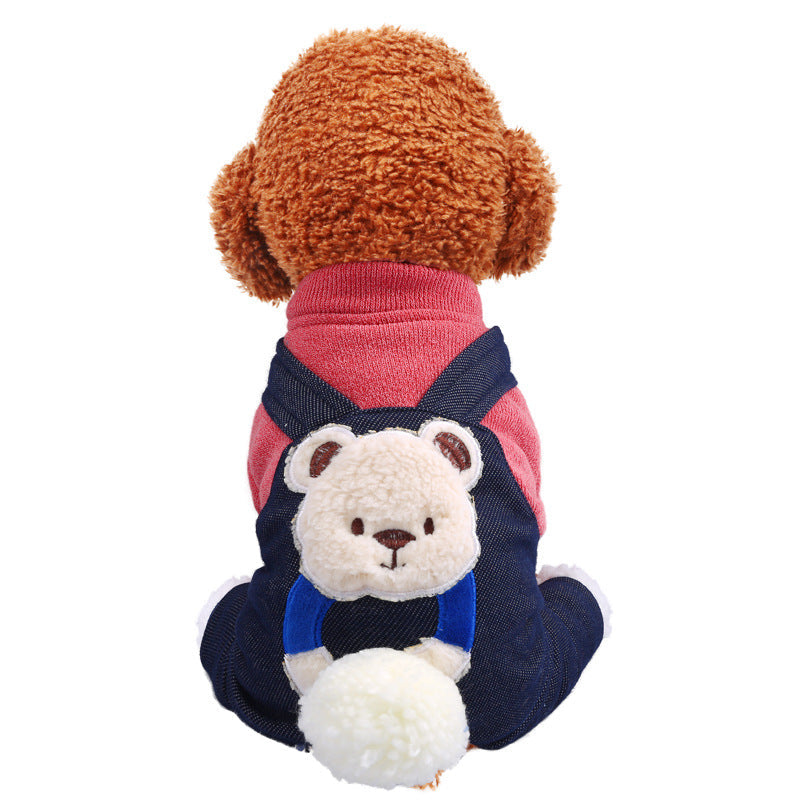 HKM-2582589 Hug Bear Cotton Padded Coat for Pets - Warm and Cozy Four-Legged Apparel in Pink and Milk Tea