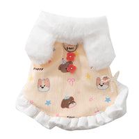 HKM-2582717 Winter Fleece Teddy Dress with 3D Ears for Small Dogs and Cats, Hooded Soft Cotton Coat