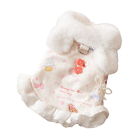 HKM-2582717 Winter Fleece Teddy Dress with 3D Ears for Small Dogs and Cats, Hooded Soft Cotton Coat