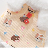 HKM-2582717 Winter Fleece Teddy Dress with 3D Ears for Small Dogs and Cats, Hooded Soft Cotton Coat