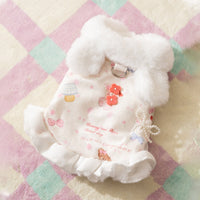 HKM-2582717 Winter Fleece Teddy Dress with 3D Ears for Small Dogs and Cats, Hooded Soft Cotton Coat