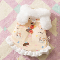 HKM-2582717 Winter Fleece Teddy Dress with 3D Ears for Small Dogs and Cats, Hooded Soft Cotton Coat