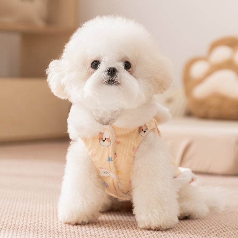 HKM-2582717 Winter Fleece Teddy Dress with 3D Ears for Small Dogs and Cats, Hooded Soft Cotton Coat