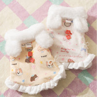 HKM-2582717 Winter Fleece Teddy Dress with 3D Ears for Small Dogs and Cats, Hooded Soft Cotton Coat