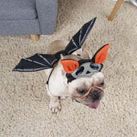 HKM-2582973 Pet Halloween Costume with Ghost Hat and Bat Wings for Dogs and Cats