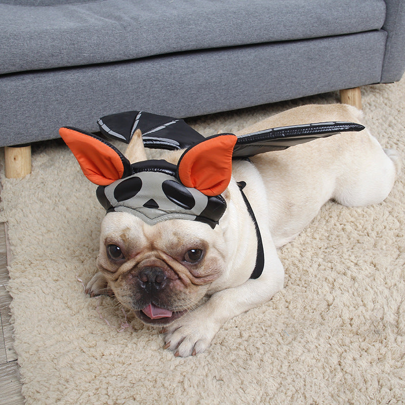 HKM-2582973 Pet Halloween Costume with Ghost Hat and Bat Wings for Dogs and Cats