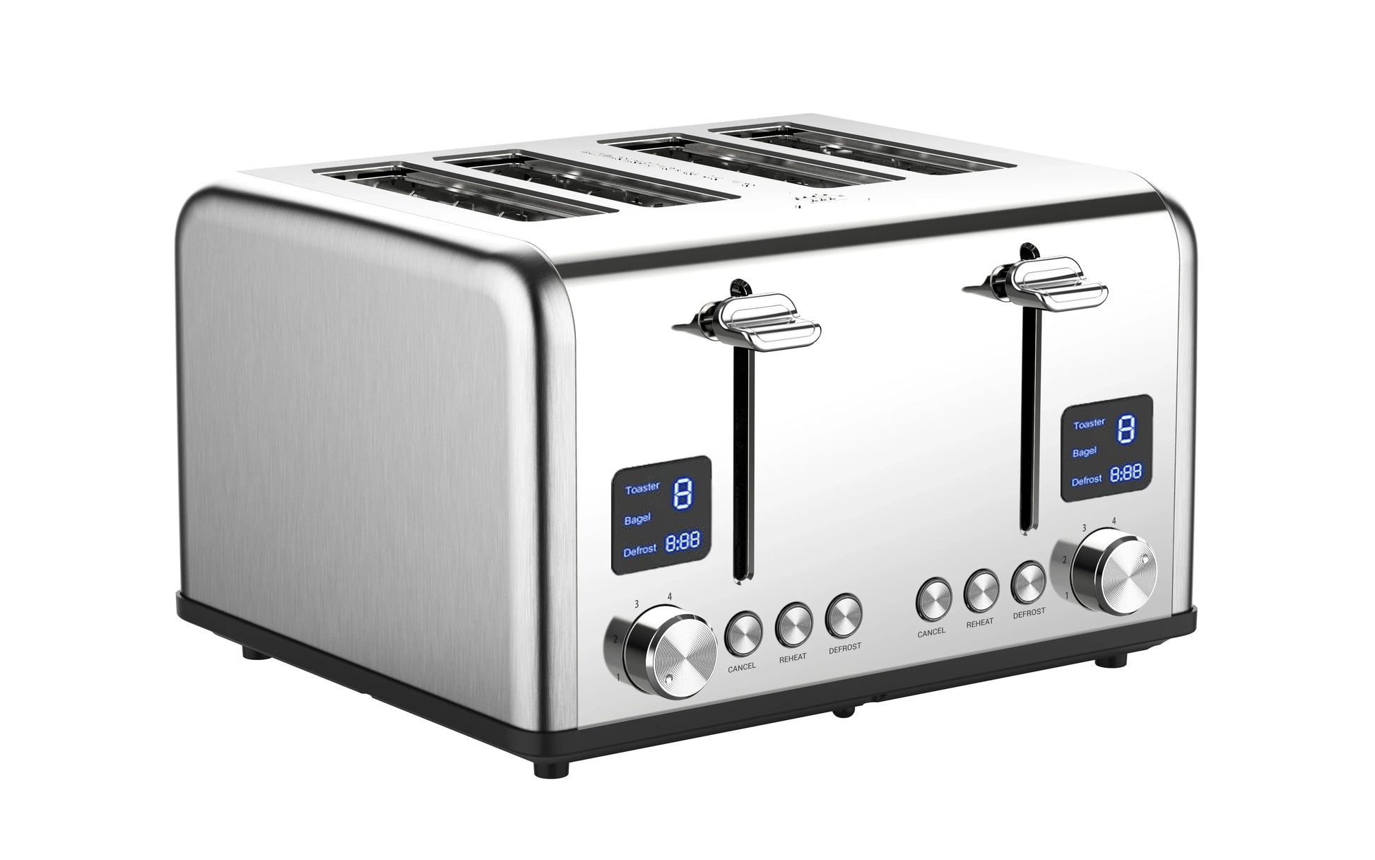 HKM-258387 Stainless Steel 4-Slice Electric Toaster with LED Digital Display