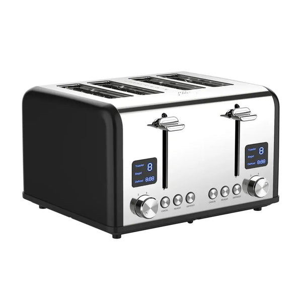 HKM-258387 Stainless Steel 4-Slice Electric Toaster with LED Digital Display