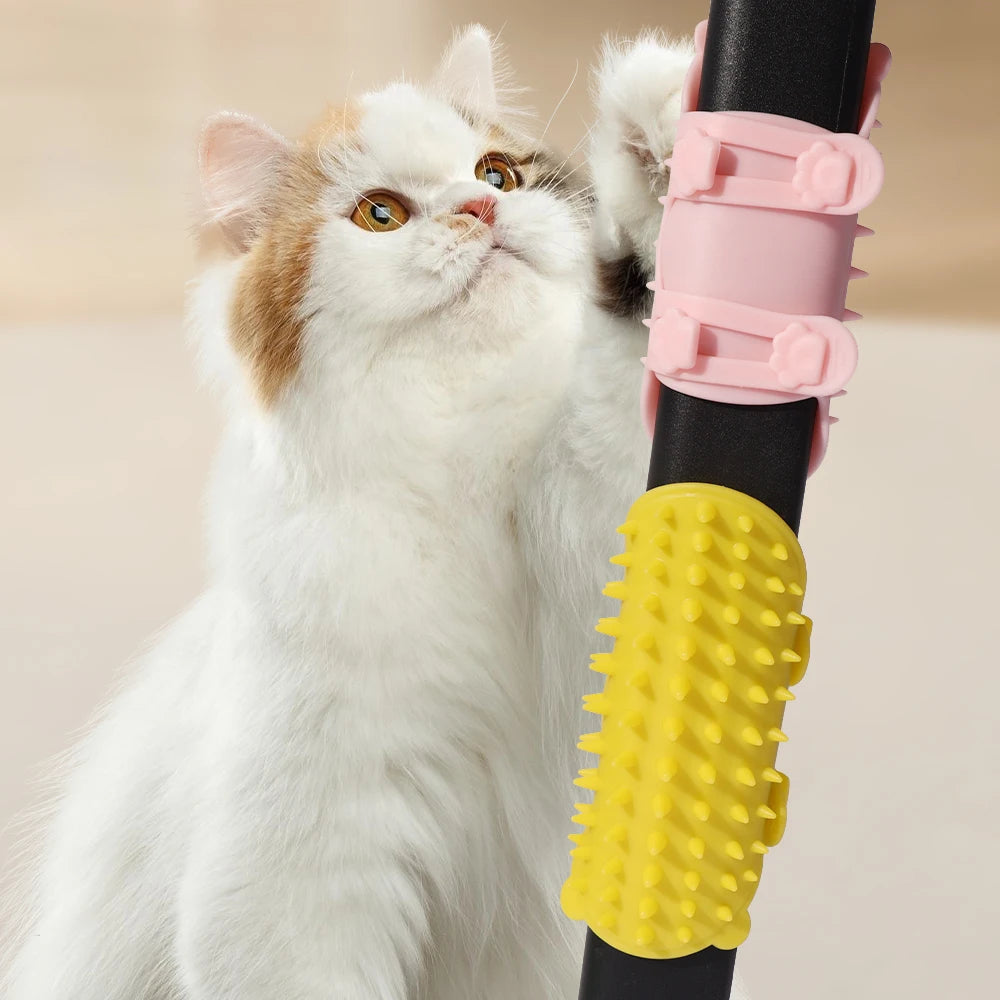 HKM-2584125 Pet Grooming Brush for Cats and Dogs with Self-Cleaning Scratcher and Adjustable Silicone Strap