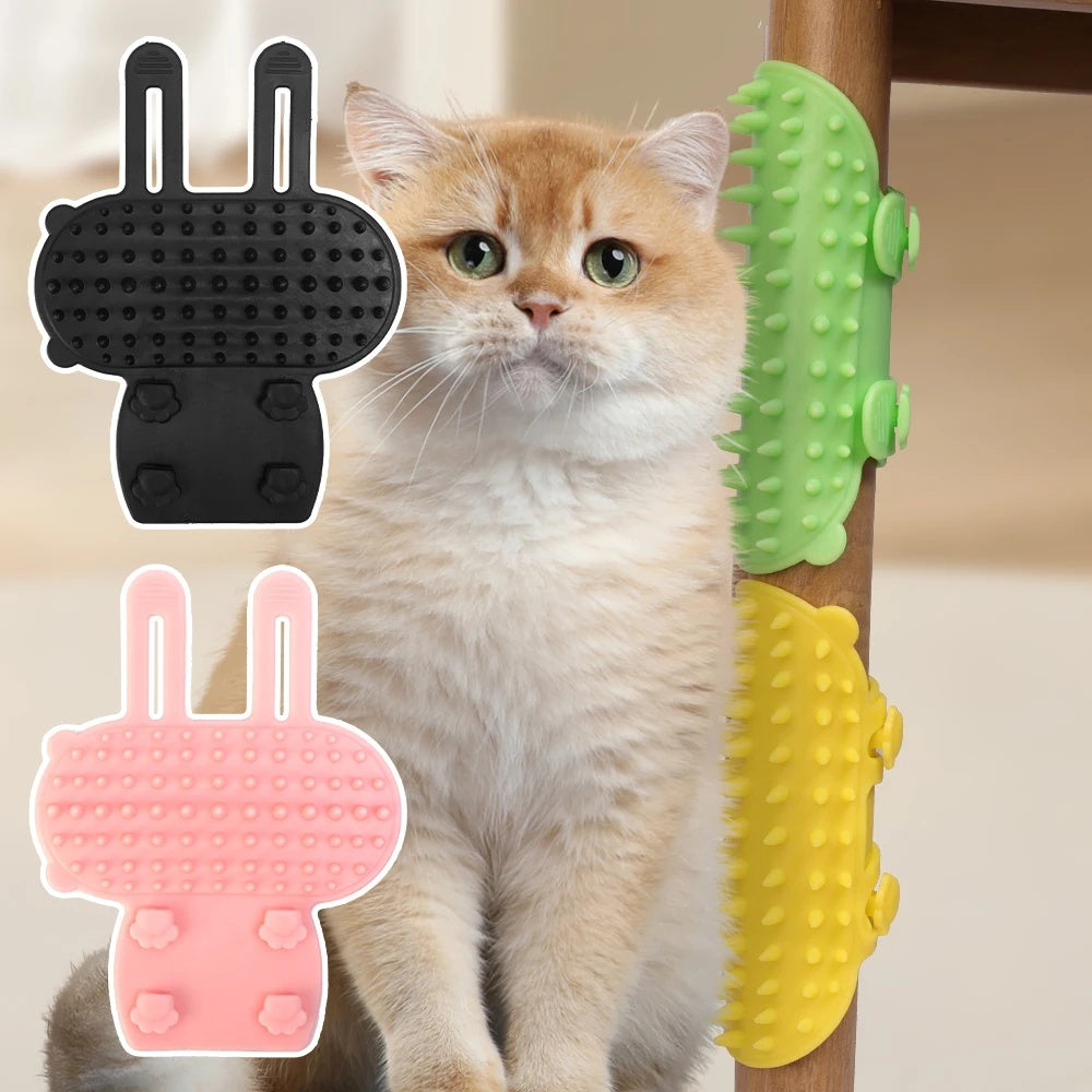 HKM-2584125 Pet Grooming Brush for Cats and Dogs with Self-Cleaning Scratcher and Adjustable Silicone Strap