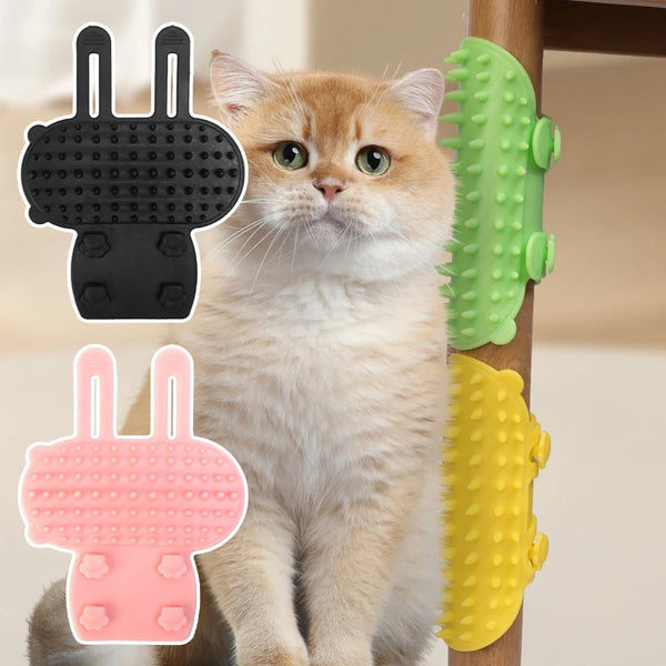 HKM-2584125 Pet Grooming Brush for Cats and Dogs with Self-Cleaning Scratcher and Adjustable Silicone Strap