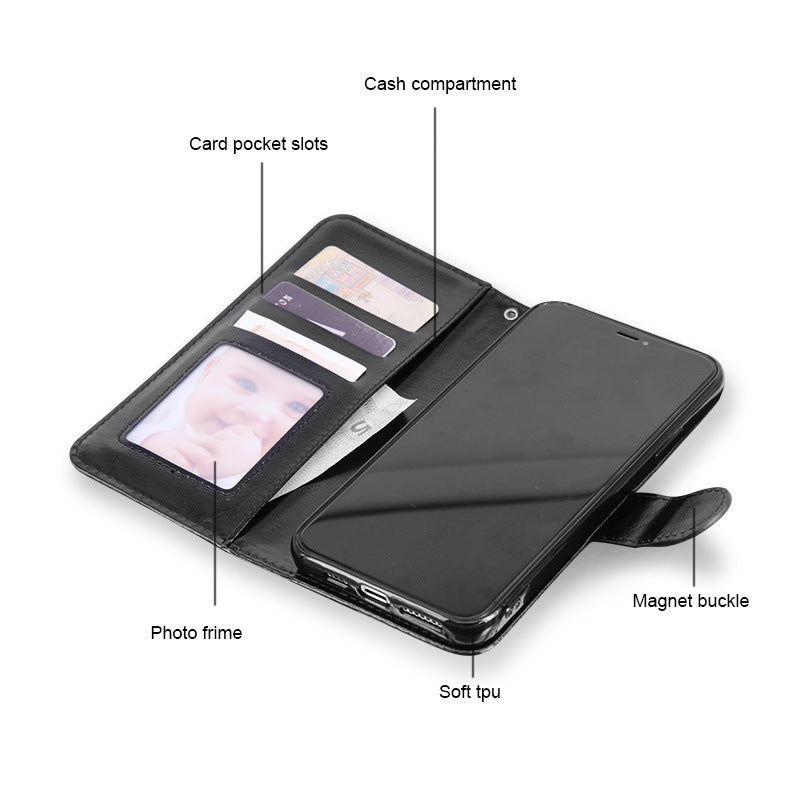 HKM-258515 PU Leather Classic Flip Cover Wallet for Mobile Phones - Business Style in Black, Rose Red, White, Brown