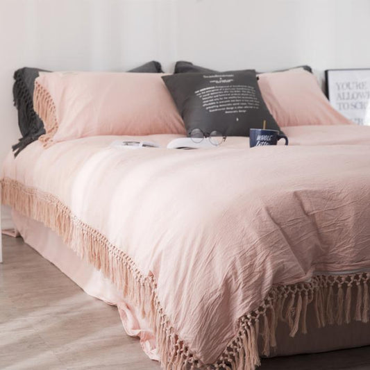 HKM-258707 Nordic Style Washed Cotton 4-Piece Bedding Set for Various Bed Sizes