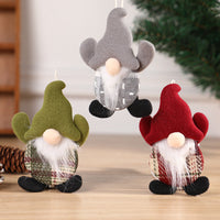 HKM-258771 Dancing Faceless Santa Claus Fabric Doll Christmas Decoration Pendant in Green, Red, and Gray