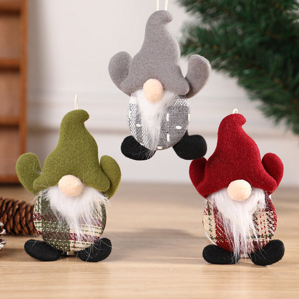 HKM-258771 Dancing Faceless Santa Claus Fabric Doll Christmas Decoration Pendant in Green, Red, and Gray