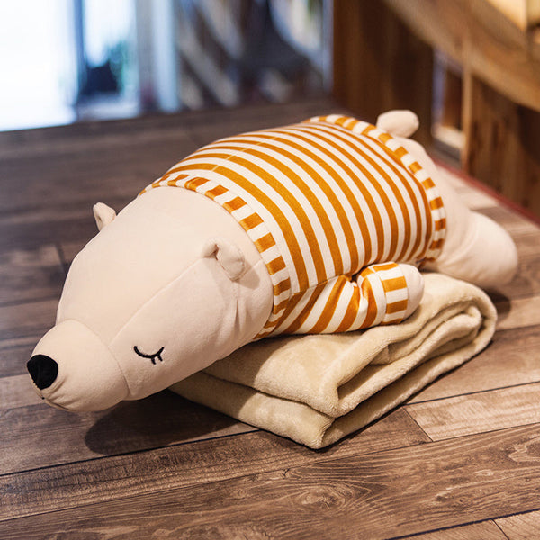 HKM-258771 Husky Cartoon Plush Nap Pillow and Air Conditioning Blanket in Coral Fleece, 70cm x 1.7m