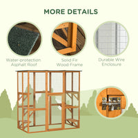 HKM-2587965 Spacious Outdoor Cat House with Six Ledges and Weather Protection, 71" L, Orange Wood Enclosure