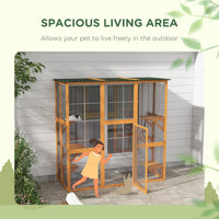 HKM-2587965 Spacious Outdoor Cat House with Six Ledges and Weather Protection, 71" L, Orange Wood Enclosure