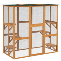 HKM-2587965 Spacious Outdoor Cat House with Six Ledges and Weather Protection, 71" L, Orange Wood Enclosure