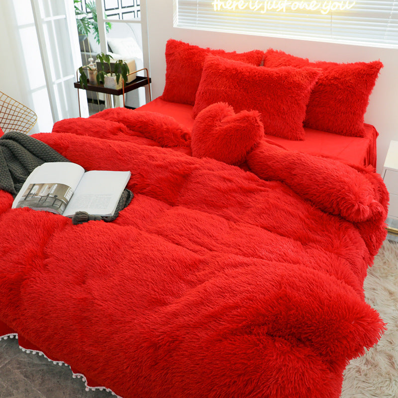 HKM-258963 Luxury Mink 4-Piece Bed Set in Assorted Sizes - Soft Polyester Fabric