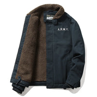 HKM-259027 Men's Winter Thickening Lamb Wool Cotton Coat With Hooded Velvet Collar Short Pilot Jacket Workwear Puffer Jacket