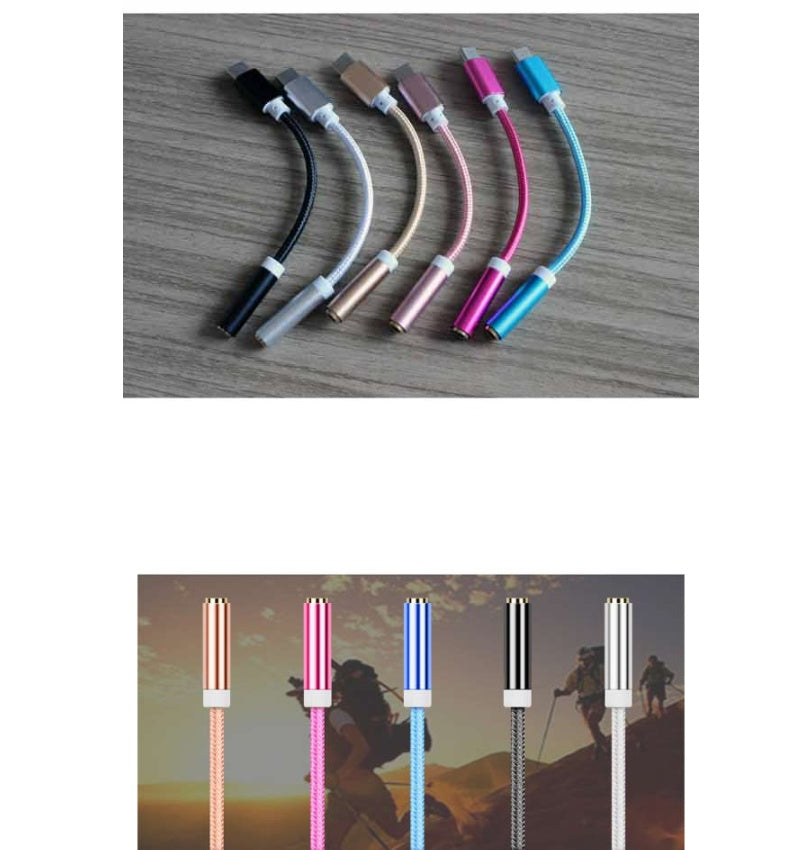 HKM-259027 Type-C to 3.5mm Headphone Jack Adapter Cable - Durable Nylon Braided, Compatible with Various Devices