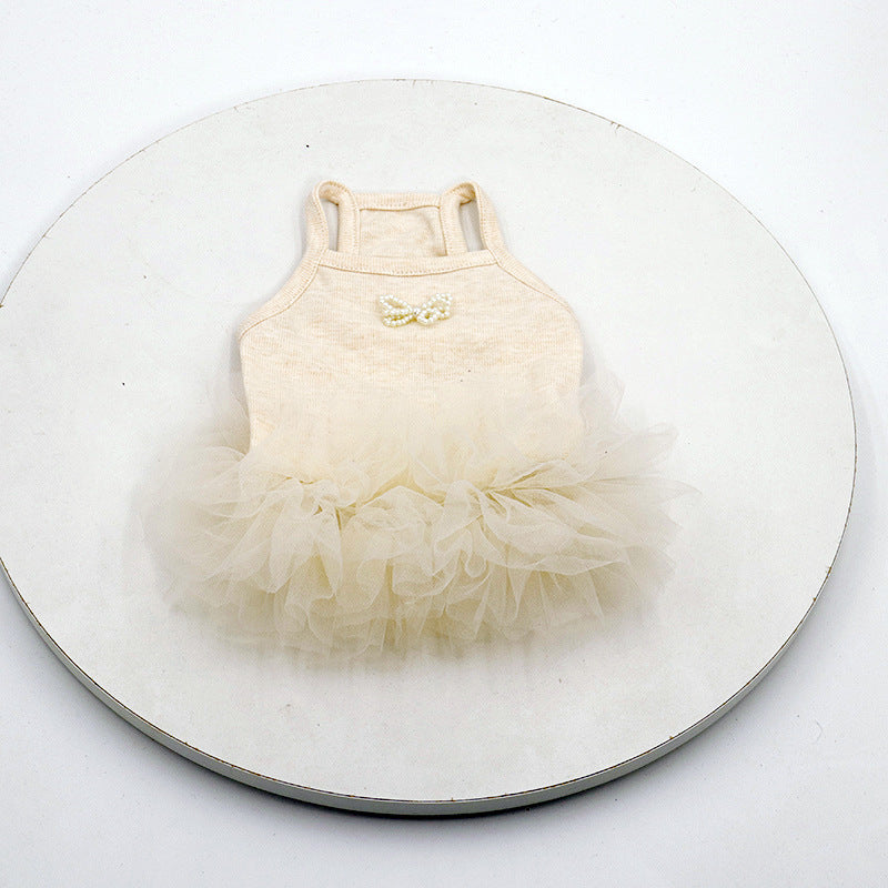 HKM-2590525 Elegant Apricot Pearl Pet Dress for Spring and Summer - Multiple Sizes Available
