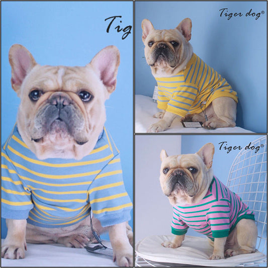 HKM-259091 Striped T-Shirt Sweater for Dogs in Pink Green, Yellow Blue, and Blue Yellow – Sizes S to XXL