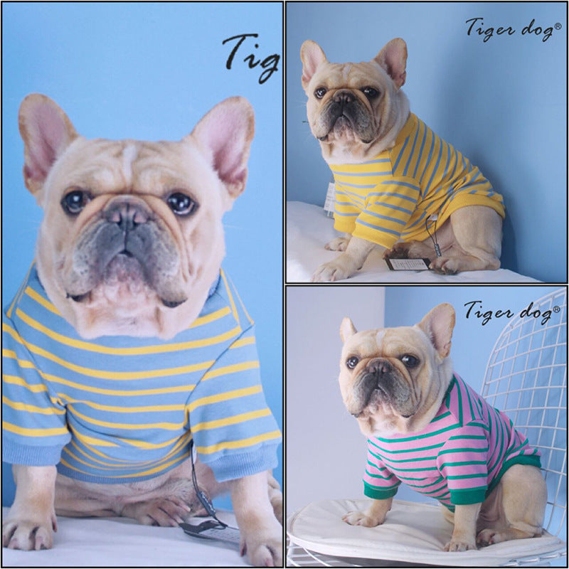 HKM-259091 Striped T-Shirt Sweater for Dogs in Pink Green, Yellow Blue, and Blue Yellow – Sizes S to XXL