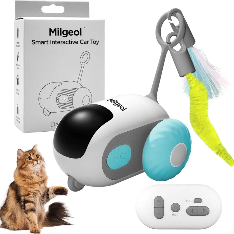 HKM-259155 Interactive Cat Puzzle Toy for Indoor Play with Adjustable Speed Settings - Blue