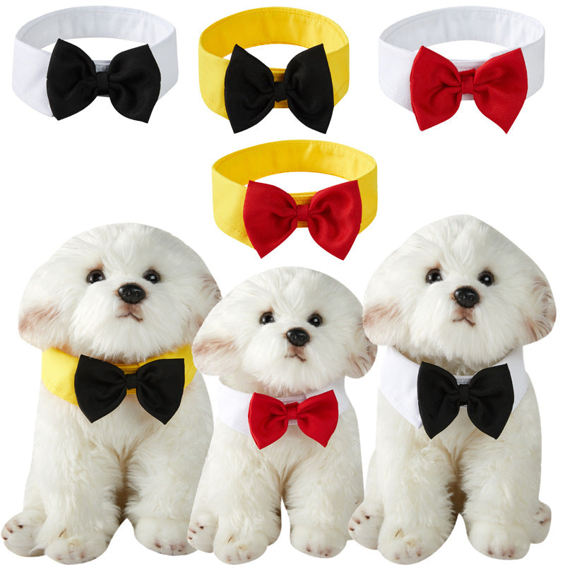 HKM-2591677 Adjustable Velcro Bow Tie Pet Collar in Black/Yellow, Red/Yellow, Black/White, Red/White - Sizes S & L