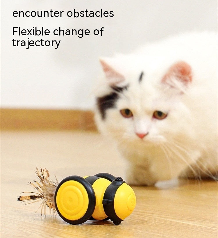 HKM-2594493 Interactive Electric Cat Toy - Yellow & Pink Little Bee Design, Durable Plastic