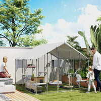 HKM-2595133 Outdoor Cat Enclosure with Waterproof Cover - Spacious 49 sq. ft, Weather-Resistant Design for Multiple Pets