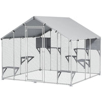 HKM-2595133 Outdoor Cat Enclosure with Waterproof Cover - Spacious 49 sq. ft, Weather-Resistant Design for Multiple Pets