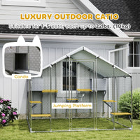 HKM-2595133 Outdoor Cat Enclosure with Waterproof Cover - Spacious 49 sq. ft, Weather-Resistant Design for Multiple Pets
