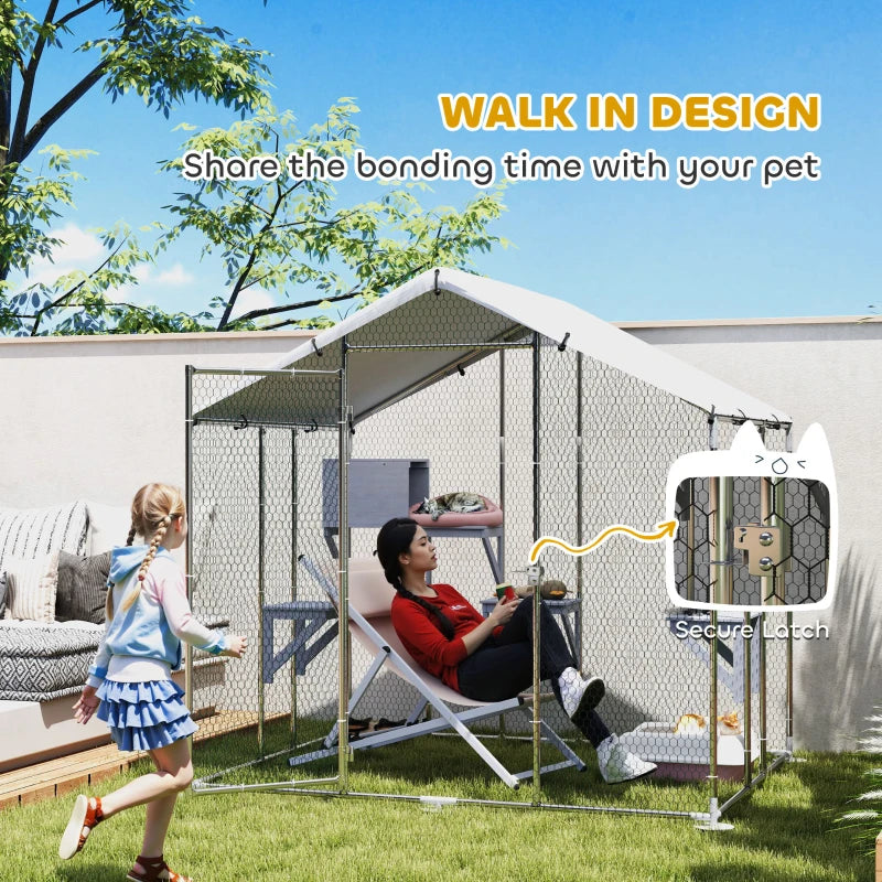 HKM-2595133 Outdoor Cat Enclosure with Waterproof Cover - Spacious 49 sq. ft, Weather-Resistant Design for Multiple Pets