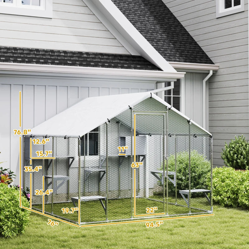 HKM-2595133 Outdoor Cat Enclosure with Waterproof Cover - Spacious 49 sq. ft, Weather-Resistant Design for Multiple Pets