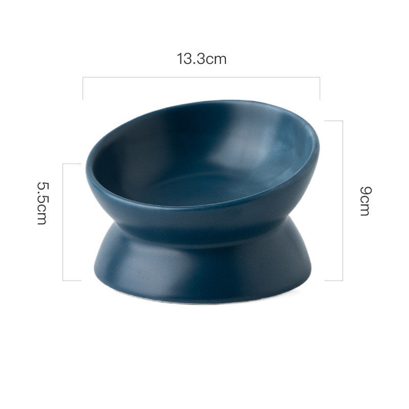 HKM-2595645 Ceramic Pet Bowl with High Foot and Oblique Mouth Design in Multiple Solid Colors