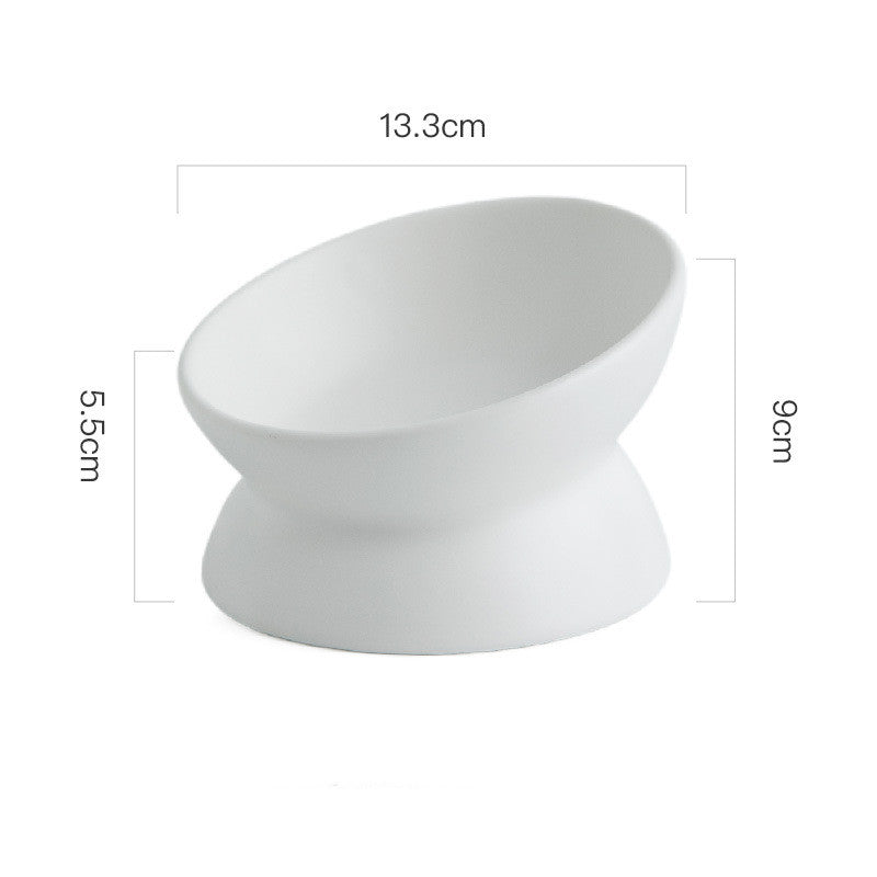 HKM-2595645 Ceramic Pet Bowl with High Foot and Oblique Mouth Design in Multiple Solid Colors