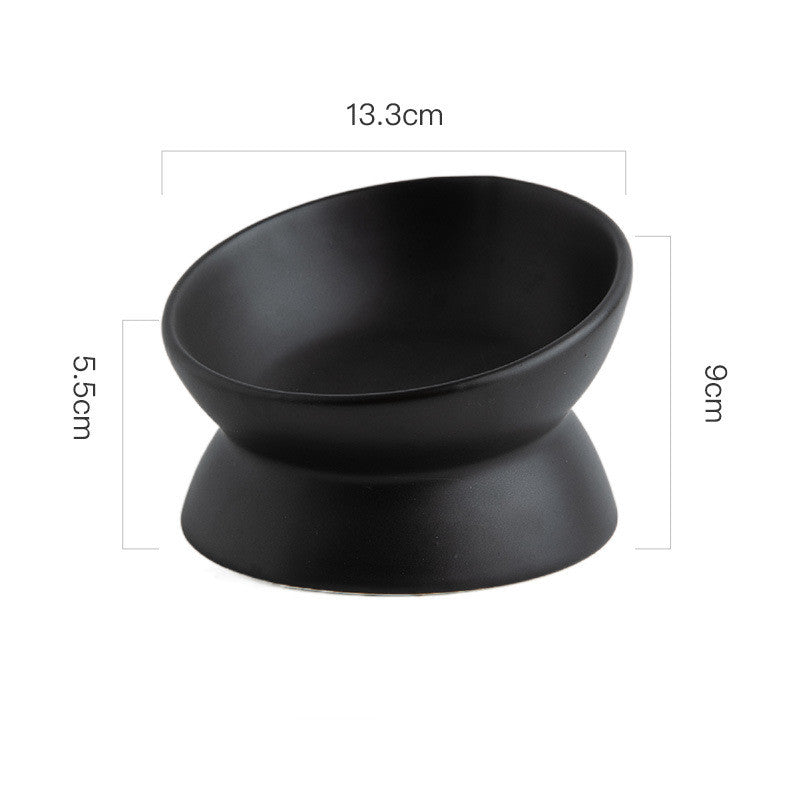 HKM-2595645 Ceramic Pet Bowl with High Foot and Oblique Mouth Design in Multiple Solid Colors
