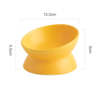 HKM-2595645 Ceramic Pet Bowl with High Foot and Oblique Mouth Design in Multiple Solid Colors