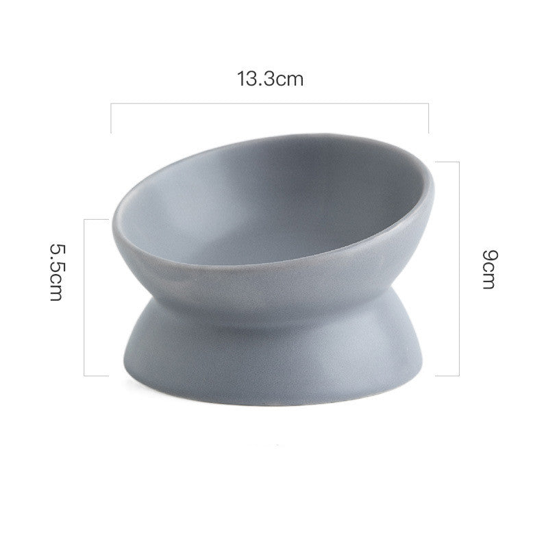 HKM-2595645 Ceramic Pet Bowl with High Foot and Oblique Mouth Design in Multiple Solid Colors