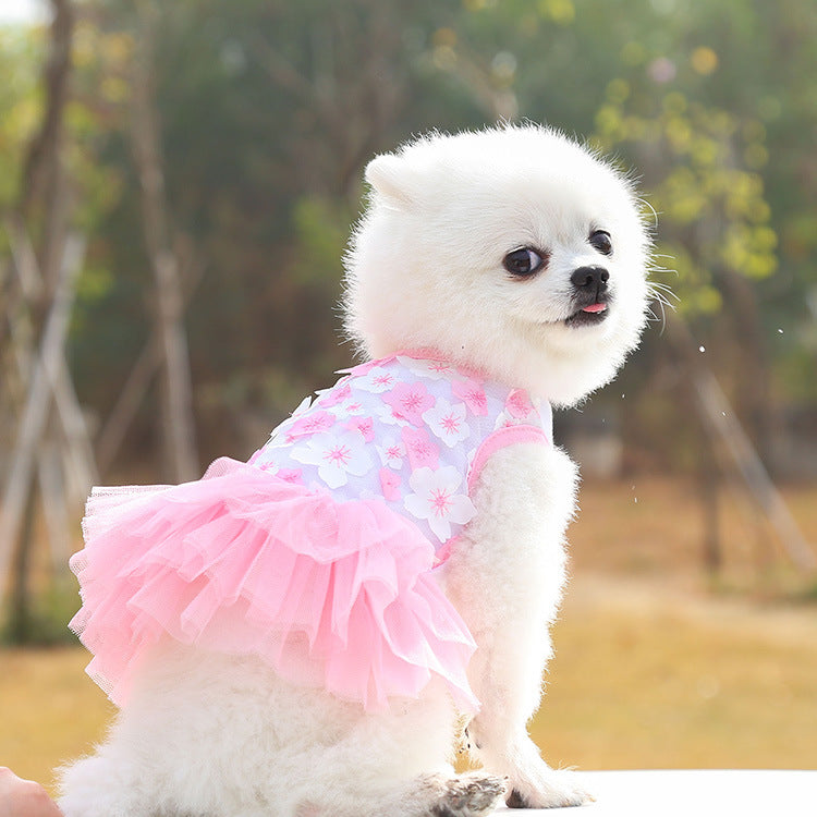 HKM-2597821 Pet Dog Cotton Skirt in Pink, Purple, and White Peach Blossom Designs