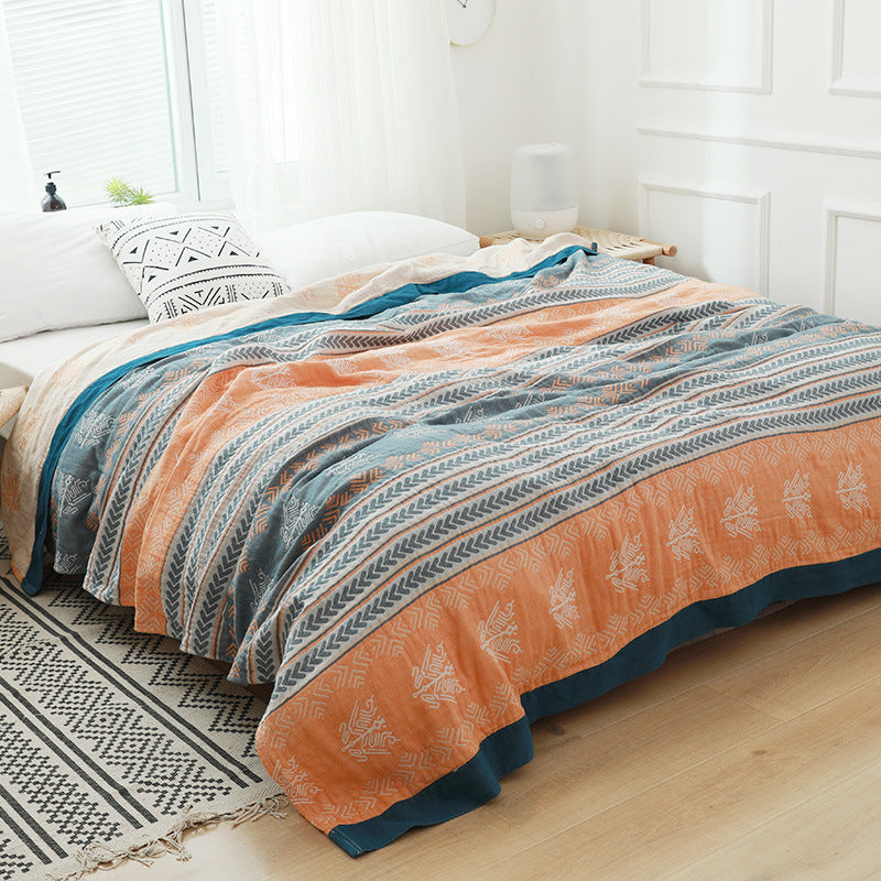 HKM-259795 Five Layer Cotton Double Gauze Summer Quilt Blanket - Soft, Lightweight, Rustic Design, Available in Two Sizes