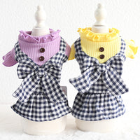 HKM-2599997 Plaid Skirt for Pets in Purple and Yellow - Polyester Material, Sizes XS to XL