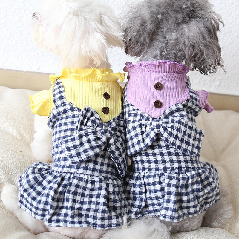 HKM-2599997 Plaid Skirt for Pets in Purple and Yellow - Polyester Material, Sizes XS to XL