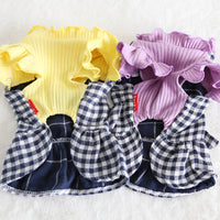 HKM-2599997 Plaid Skirt for Pets in Purple and Yellow - Polyester Material, Sizes XS to XL